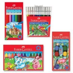 FABER CASTELL EVDE AKTİVİTE SETİ ( 12Lİ KURUBOYA SULUBOYA PASTEL BOYA KEÇELİ KALEM)