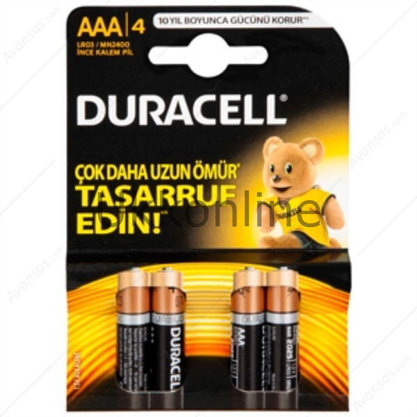 DURACELL ALKALİN PİL İNCE KALEM  AAA 4 LÜ