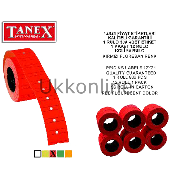 TANEX MAKİNE ETİKETİ 12-21 ÇİZGİLİ FOS KIRMIZI
