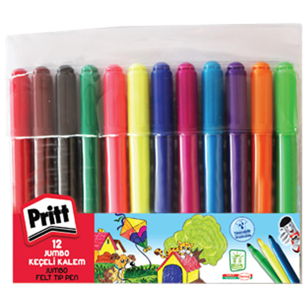 PRİTT KEÇELİ KALEM 12 RENK JUMBO YUVARLAK UÇ
